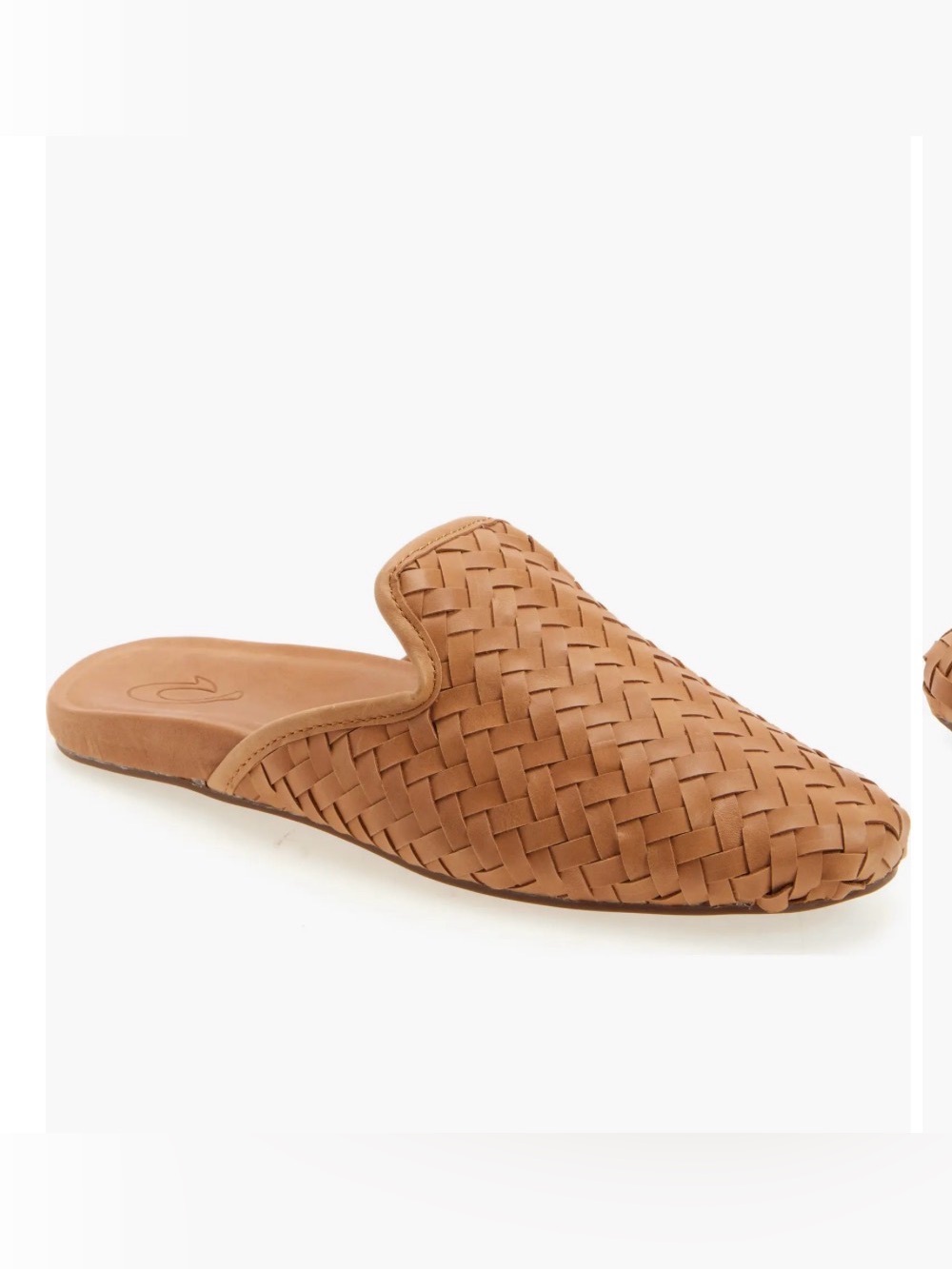 OluKai Women's Woven Leather Mule in Cognac